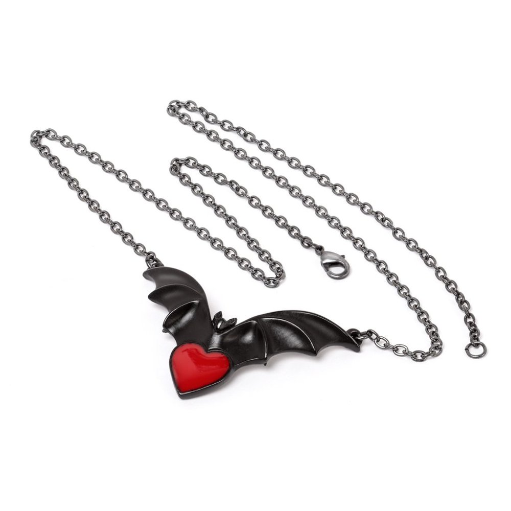 Alchemy Gothic Sombre Desir Black Bat Red Heart Necklace NEW - Picture 2 of 4